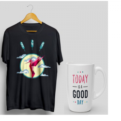 Pack T-shirt noir imprimé colibri & Mug Today is a good day